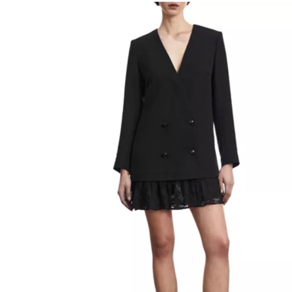 The Kooples Black Long Sleeve Lace Trim Dress Nwt Size 1 (Small)